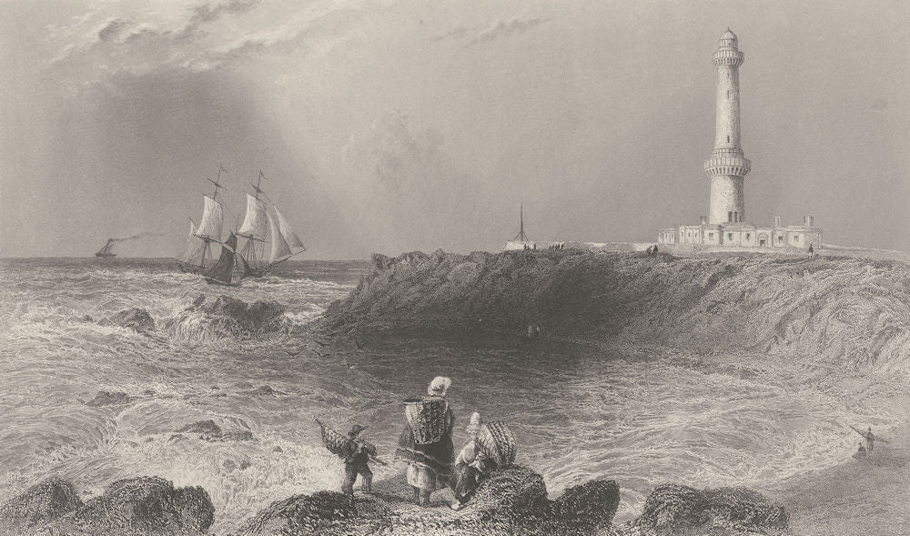 The lighthouse, Aberdeen. Scotland. BARTLETT 1842 old antique print picture